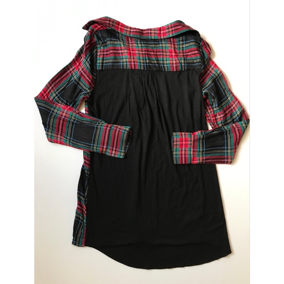 MarleyLily Women’s Collared Layering Half Button Down Plaid Tunic Top Medium - Picture 5 of 8